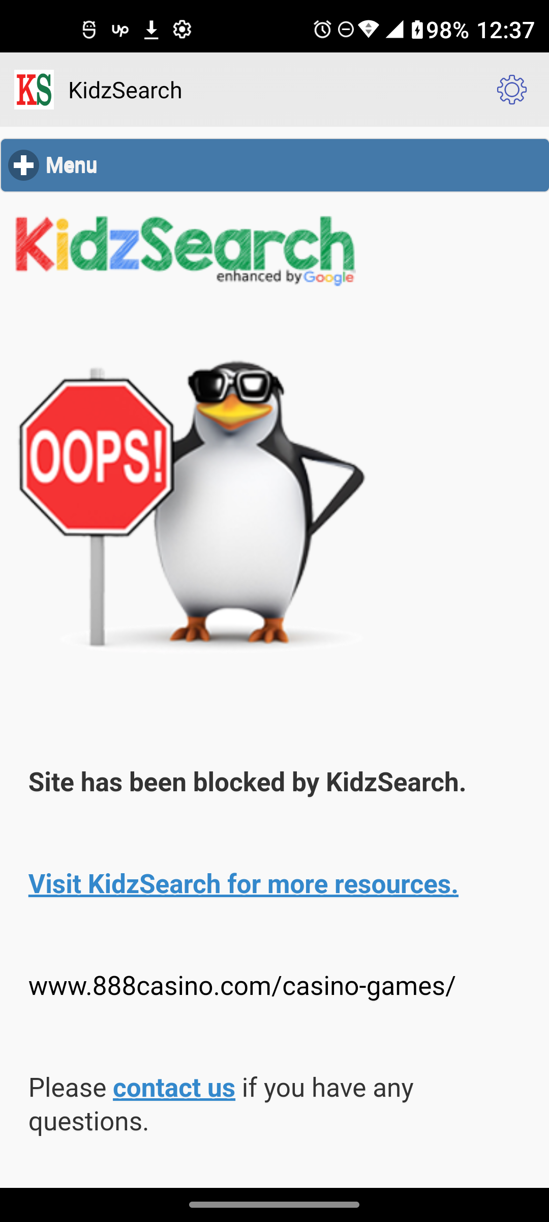 KidzSearch blocked page