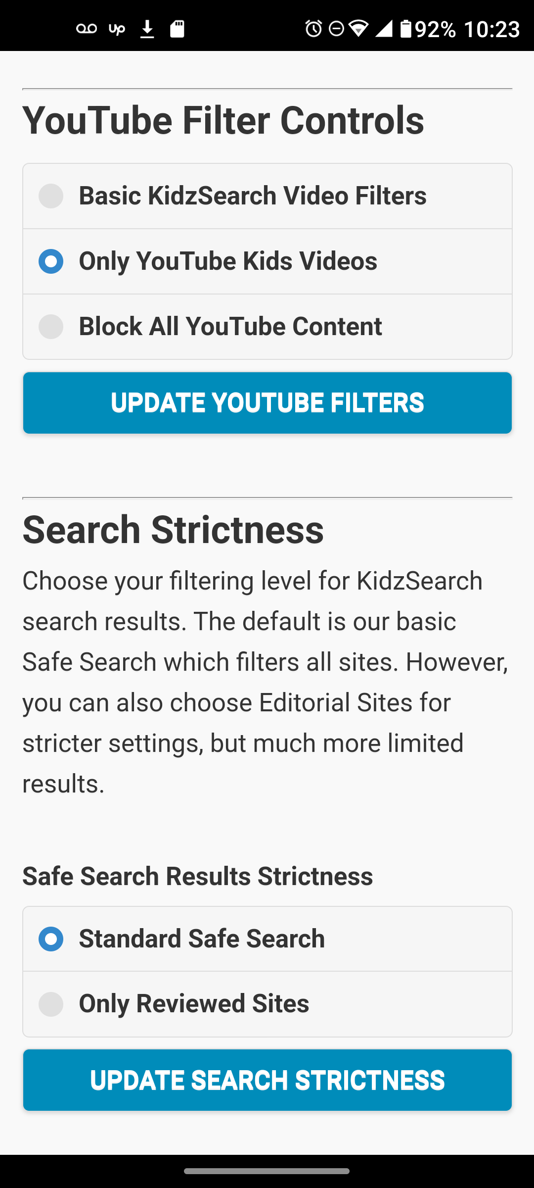 KidzSearch Blocking Controls
