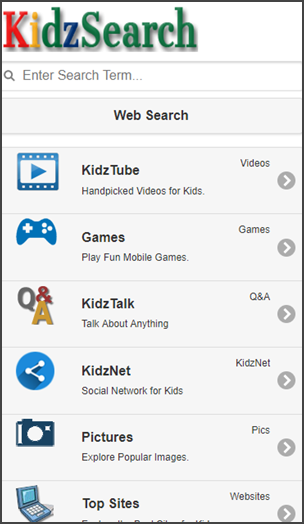 KidzSearch Mobile App Home Page